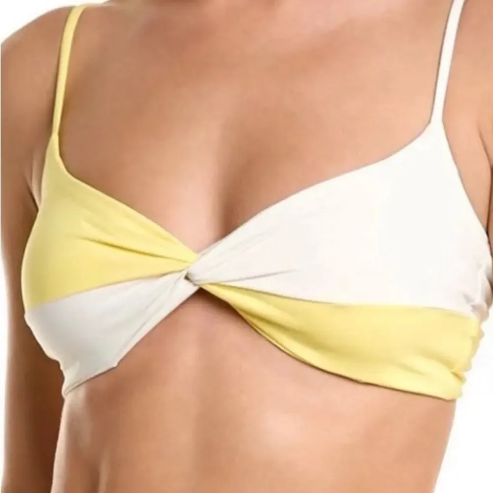 L*Space Ringo Swim Bikini Top Separates Yellow White Twisted Knot Front DD Cup